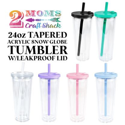 24oz TAPERED ACRYLIC SNOW GLOBE TUMBLER W/LEAKPROOF LID - BLANK