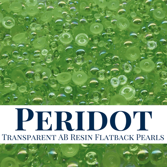 RESIN FLATBACK PEARLS - PERIDOT TRANSPARENT AB - NEW